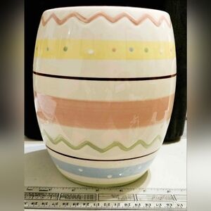 Cheryl's Ceramic Easter Egg Style Open Canister Container 7" x 5"